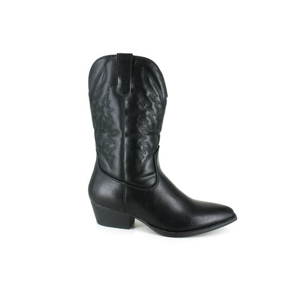 WESTERN COWBOY BOOTS MID HEIGHT POINTED TOE BLOCK HEEL HALF SIDE ZIP BLACK 10M - Picture 6 of 7